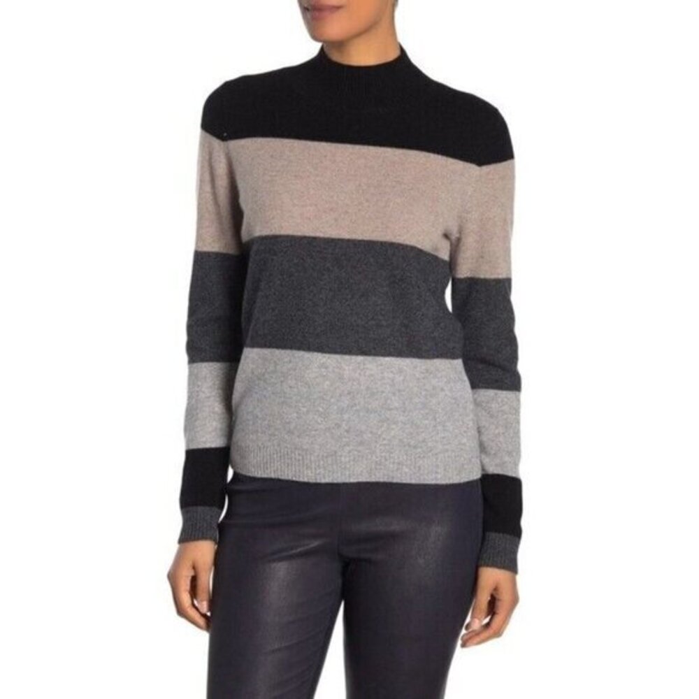 Catherine Malandrino Sweater Cashmere Pullover Mock Neck Wide Stripes S New